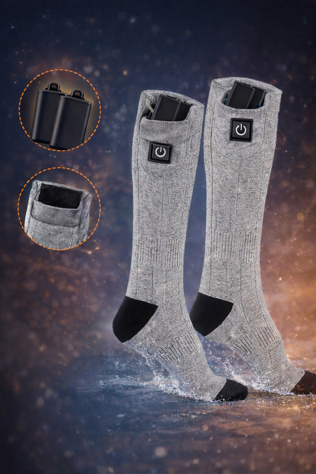 Chaussettes Chauffantes Électriques – Batterie Rechargeable & 3 Niveaux de Chaleur
