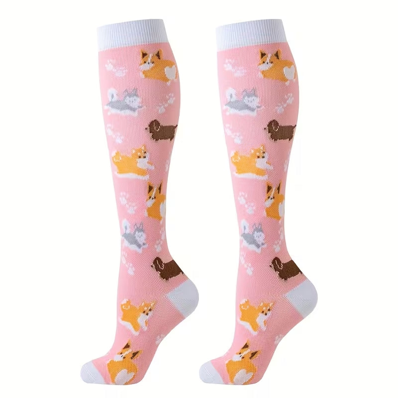 Chaussettes de contention unisexes – 5 paires confort & style (motifs animaux & couleurs vives)