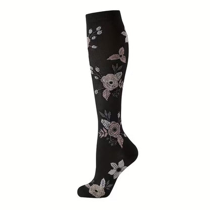 Chaussettes de Compression Élégantes – Pack Floral Nude (6 Paires)
