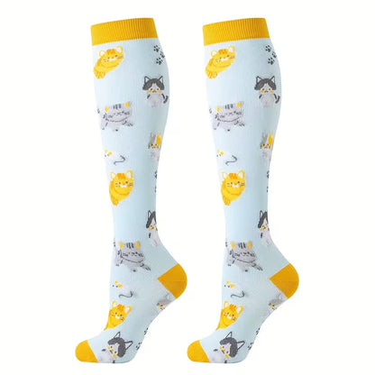 Chaussettes de contention unisexes – 5 paires confort & style (motifs animaux & couleurs vives)