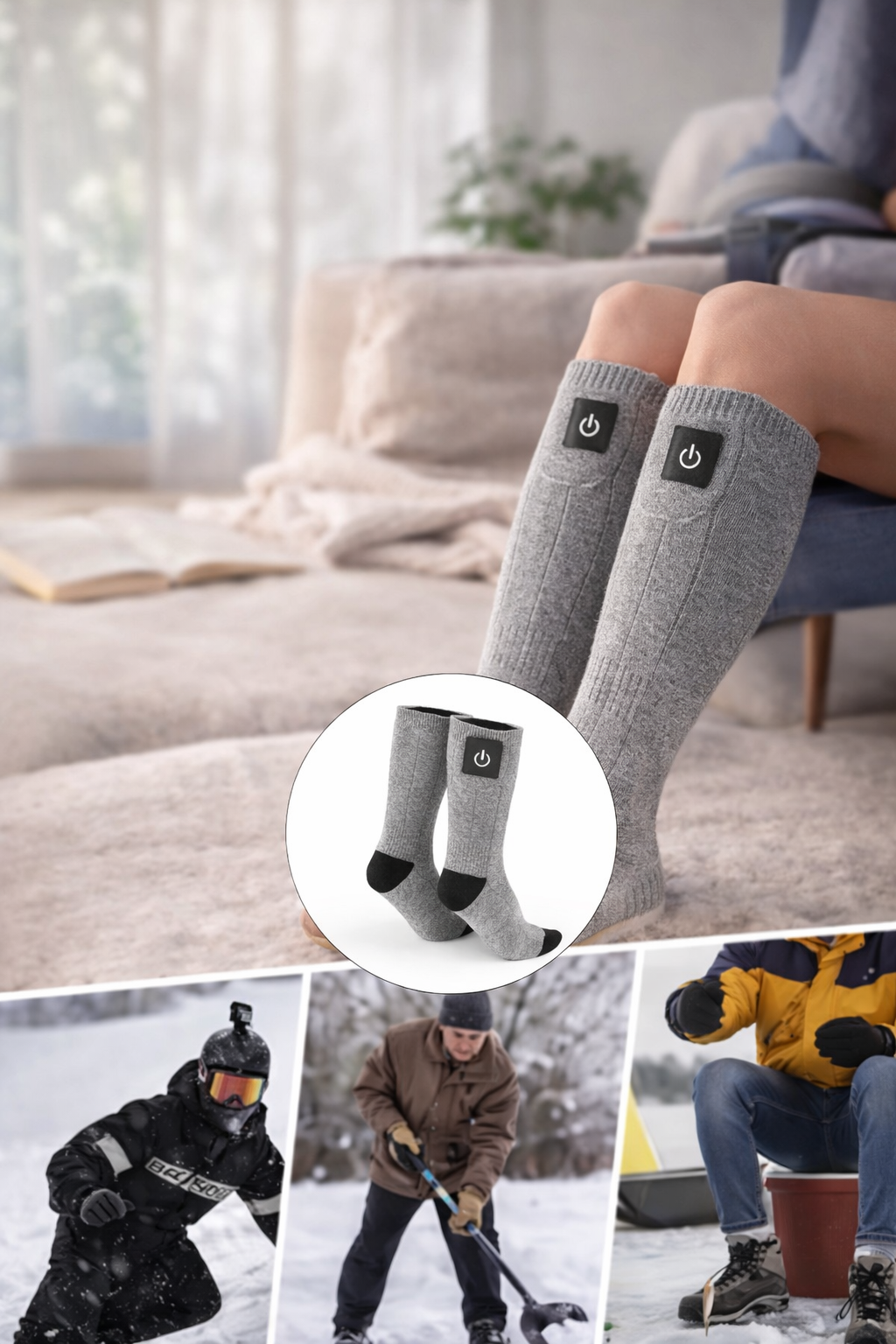 Chaussettes Chauffantes Électriques – Batterie Rechargeable & 3 Niveaux de Chaleur