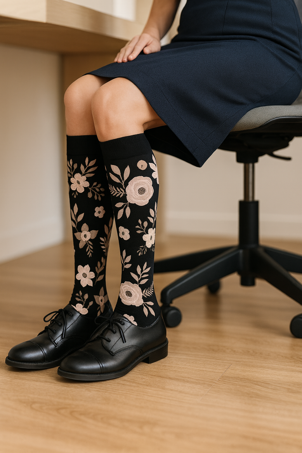 Chaussettes de Compression Élégantes – Pack Floral Nude (6 Paires)