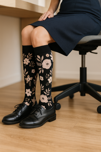 Chaussettes de Compression Élégantes – Pack Floral Nude (6 Paires)